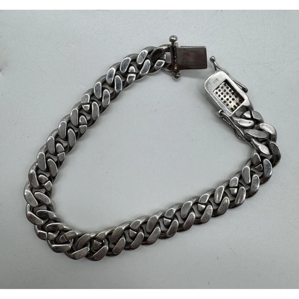 925 Sterling Silver Iced Out Cuban Link Bracelet 10mm Curb Chain 8 Inch